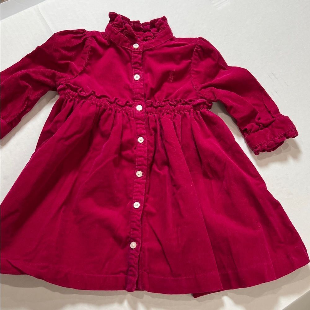 Ralph Lauren fuchsia pink cotton corduroy long sleeve shirt dress size 12 m